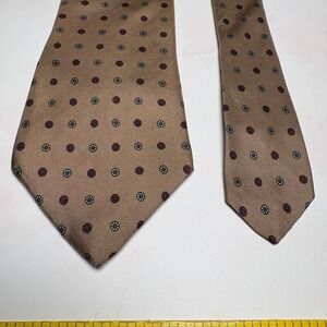 Harridge Row All Silk Geometric Floral Pattern Tan Mens Tie Necktie Brown